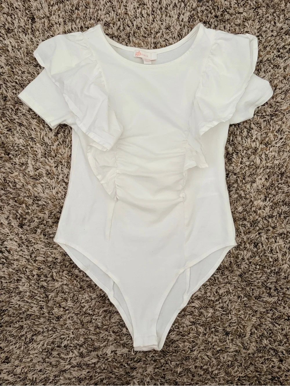 GB girls White Ruffle-Front One-Piece Bodysuit